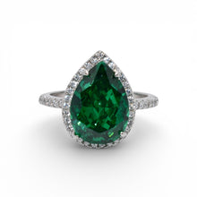 Halo Emerald Coloured Pear Shape Ring