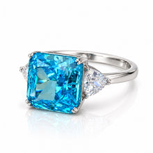 Aquamarine Coloured Cushion Cut Ring