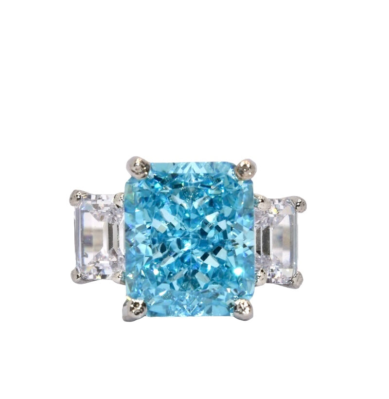 Aquamarine Triple Stone Ice Cut Ring