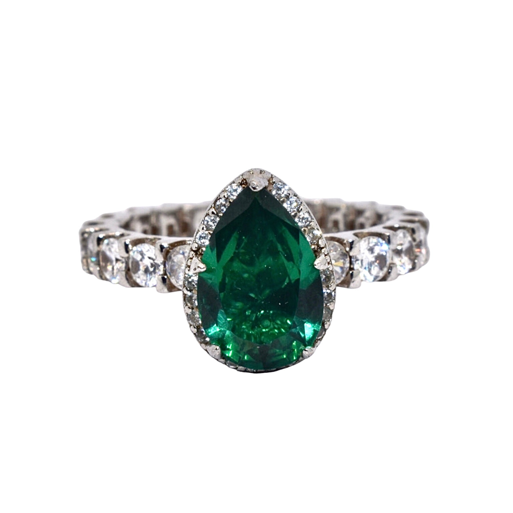 Emerald Colour Pear Shape Full Band Ring