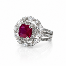 Ruby Coloured Cushion Cut Ring