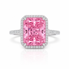 Halo Emerald Cut Pink Coloured Ice Stone Ring