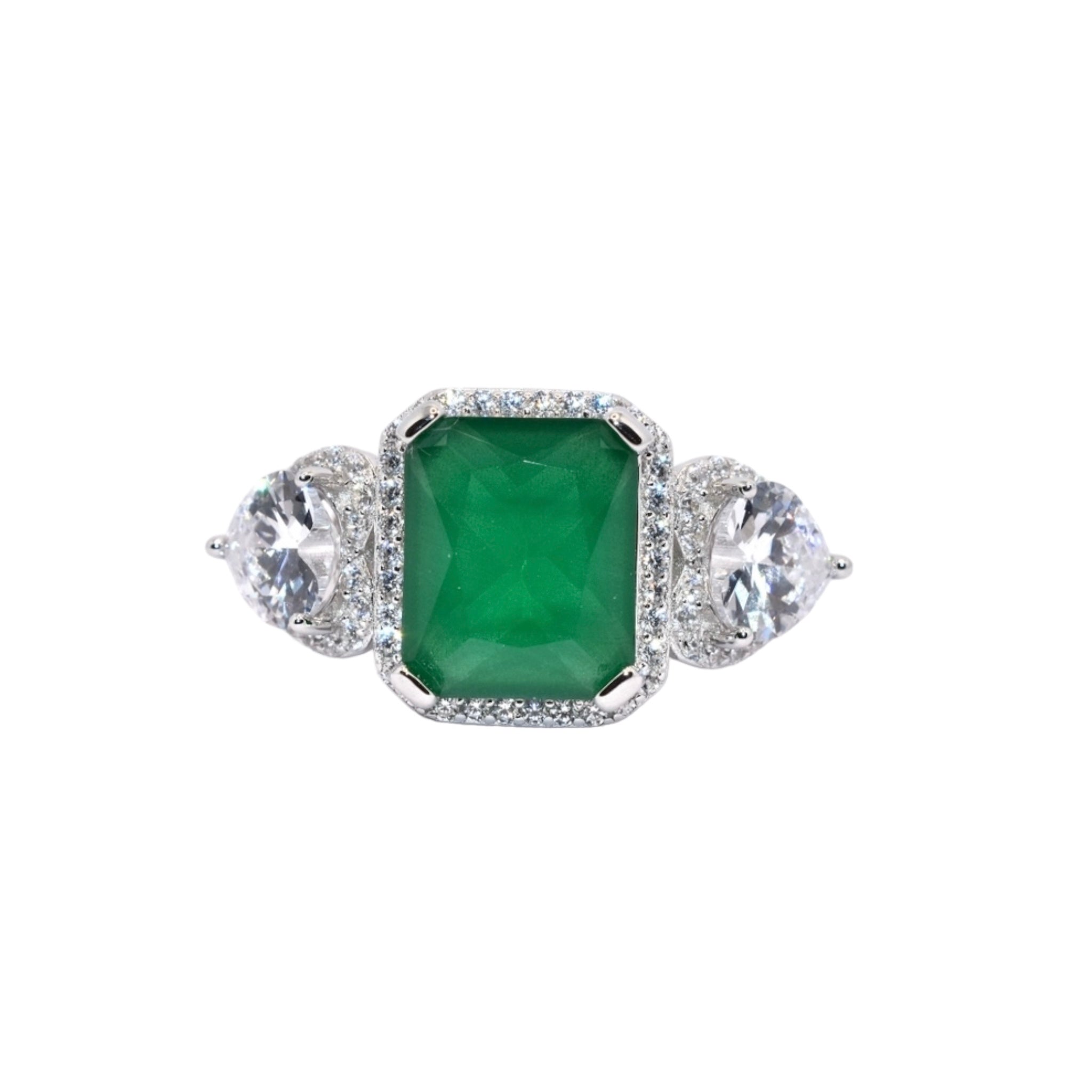 Triple Stone Emerald Coloured Ring