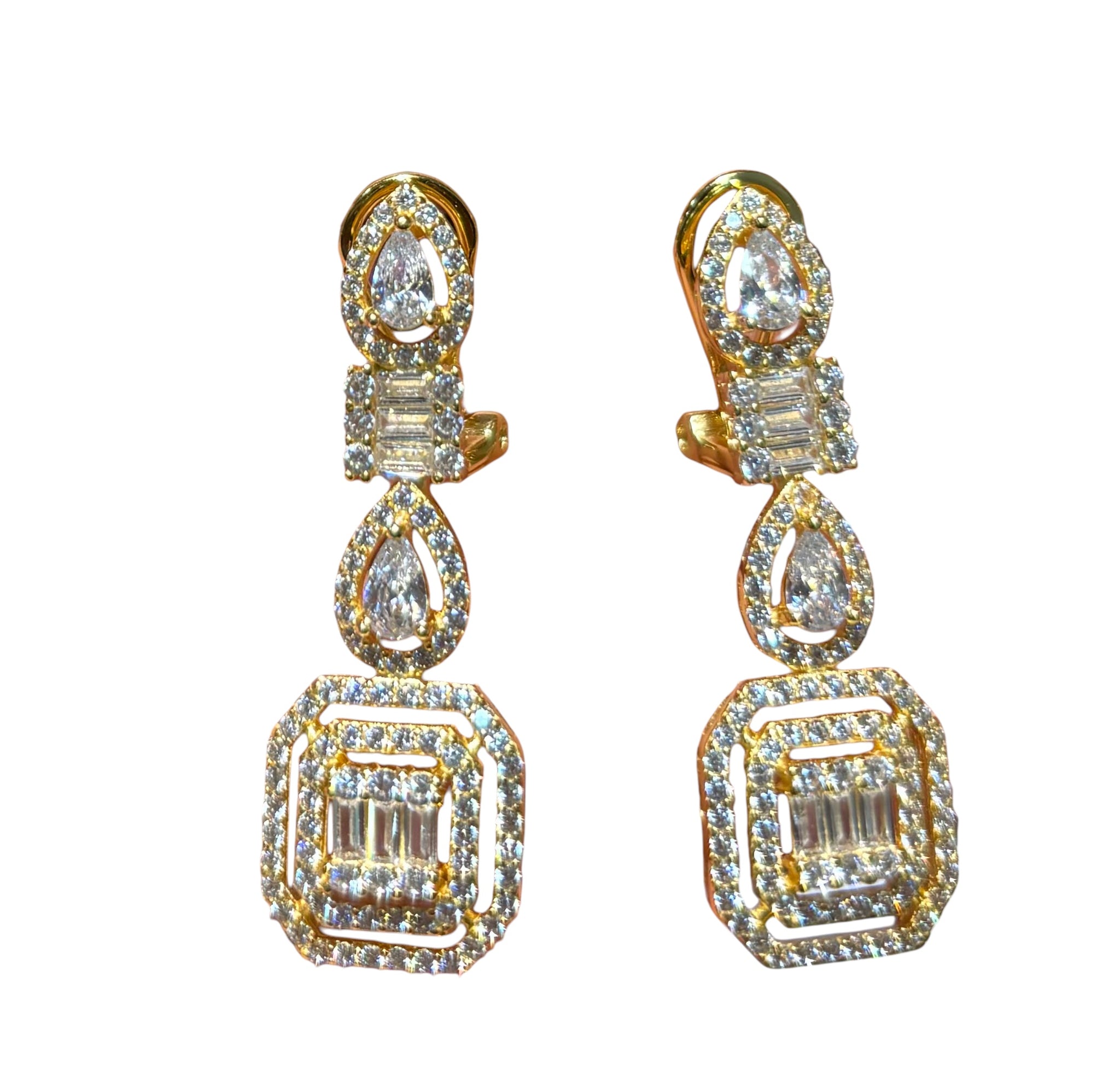 Gold Plated Emerald Baguette Earring