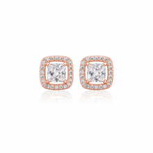 Rose Gold Halo Cushion Cut Studs