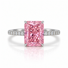 Dark Pink Coloured Emerald Cut Ring
