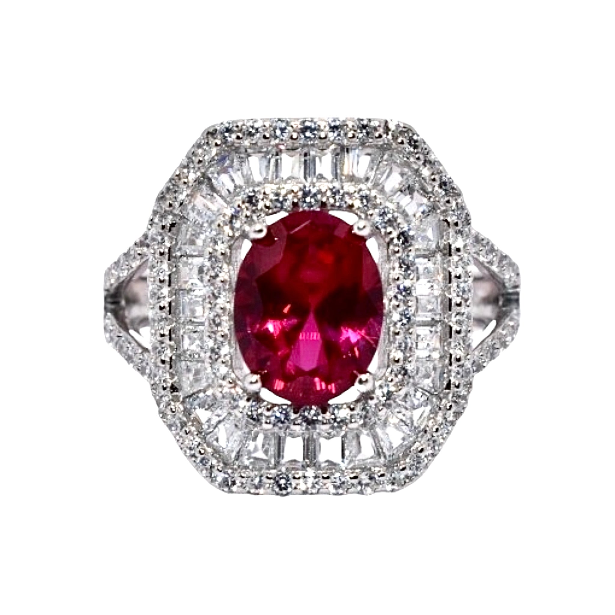 Ruby Oval Shape Baguette Ring