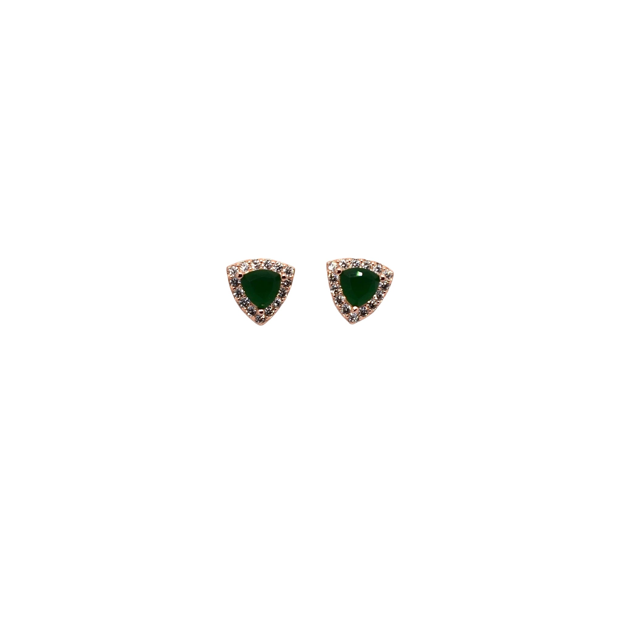 Rose Gold Emerald Coloured Triangle Studs