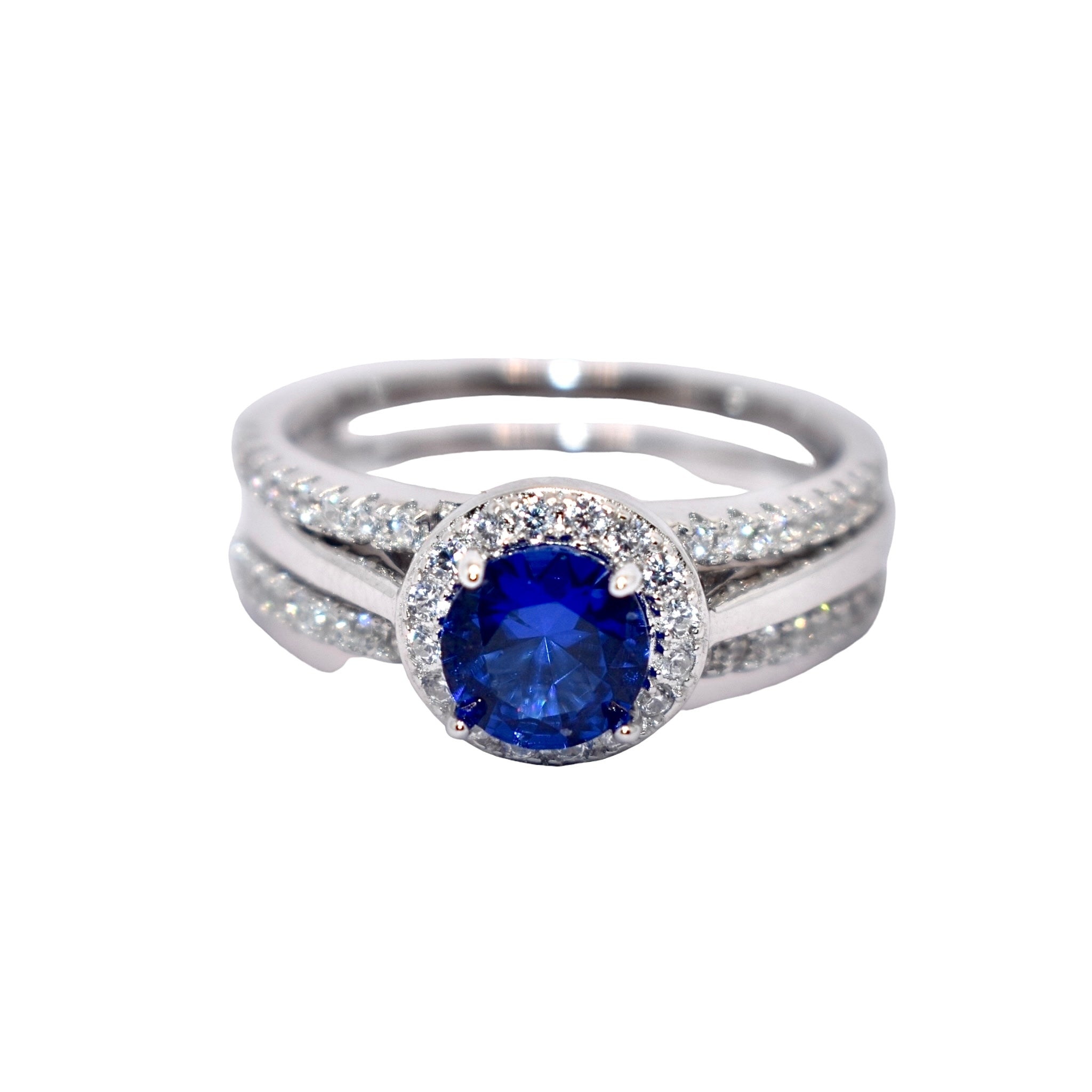 Sapphire Halo Solitaire Set Ring