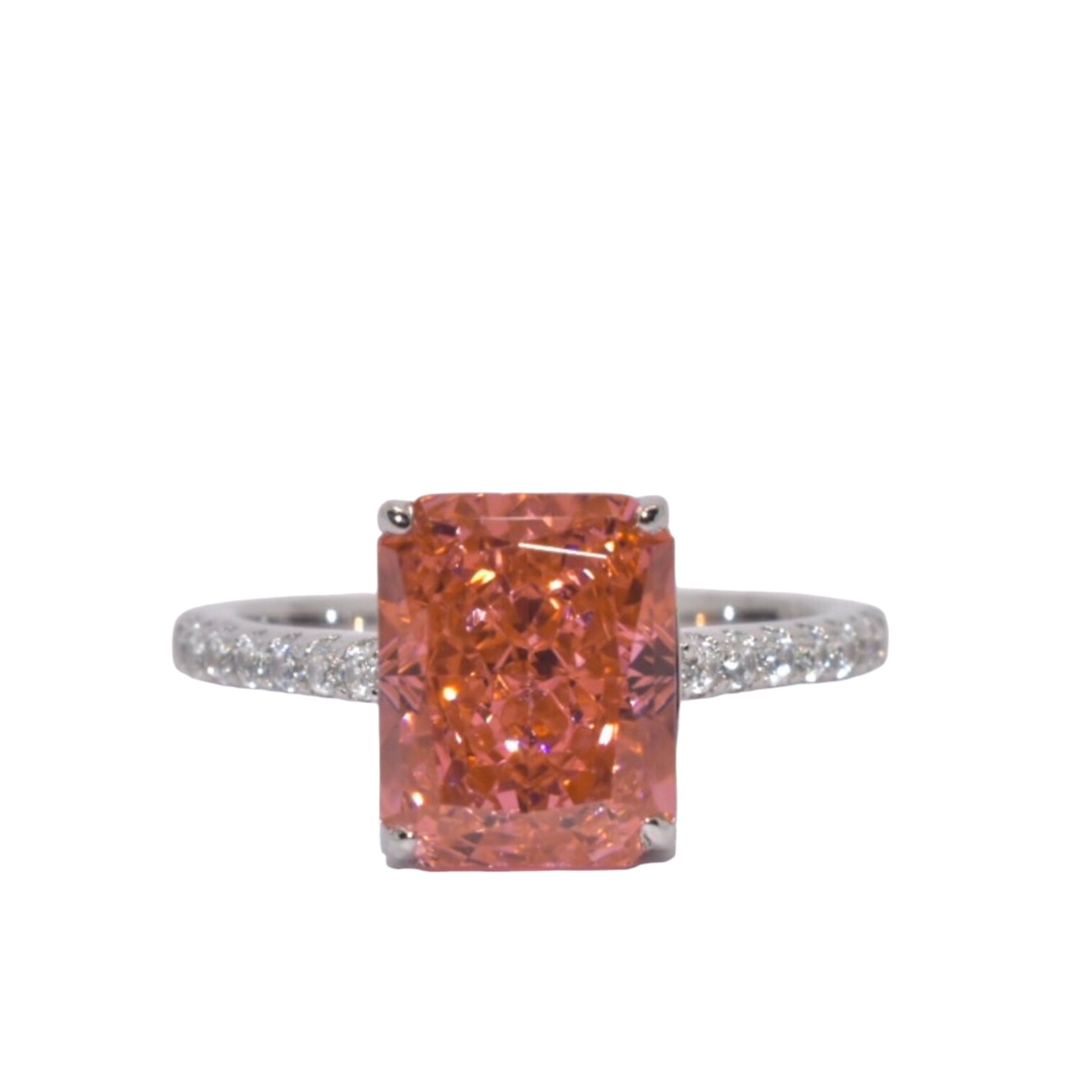 Fancy Orange Emerald Cut Ice Stone Ring