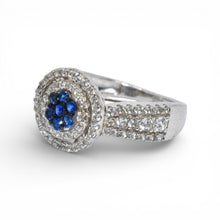 Double Halo Sapphire Coloured Solitaire Ring