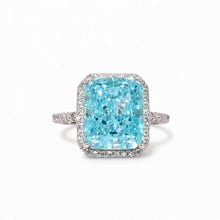 Halo Light Aquamarine Coloured Emerald Cut Ice Stone Ring
