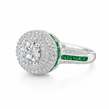 Double Halo Solitaire Ring With Emerald Coloured Finish