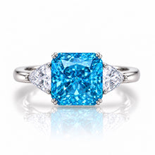 Aquamarine Coloured Cushion Cut Ring