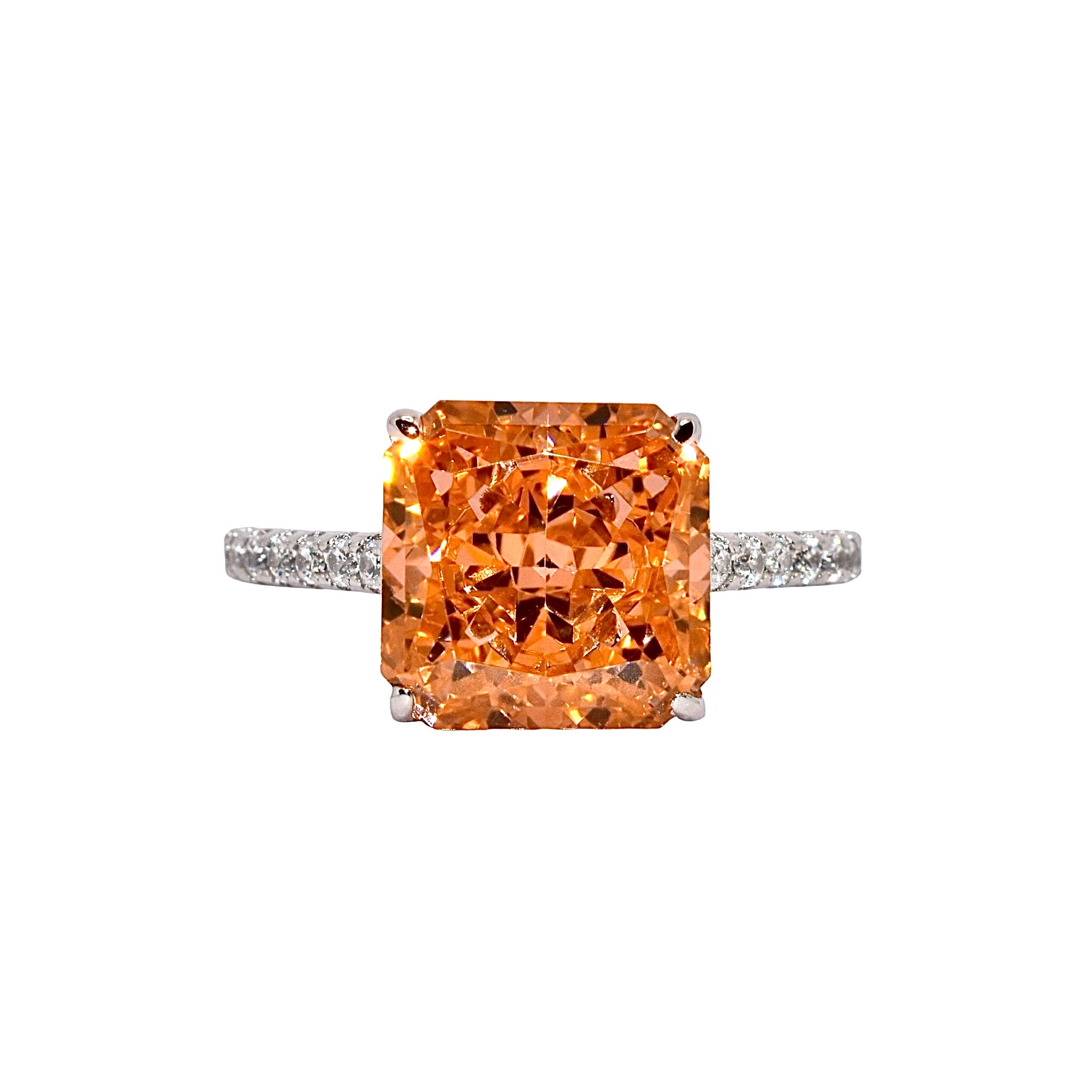 Morganite Orange Cushion Cut Ice Stone Ring