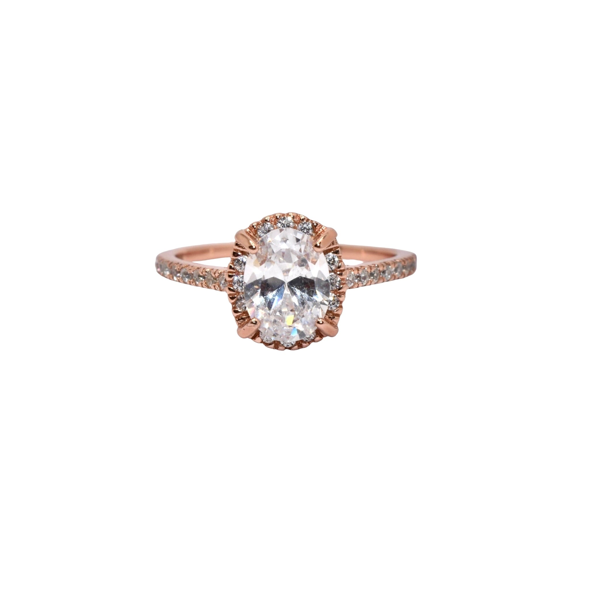 Rose Gold Halo Oval Shape Ring