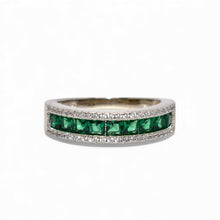 Emerald Coloured Half Band Ring