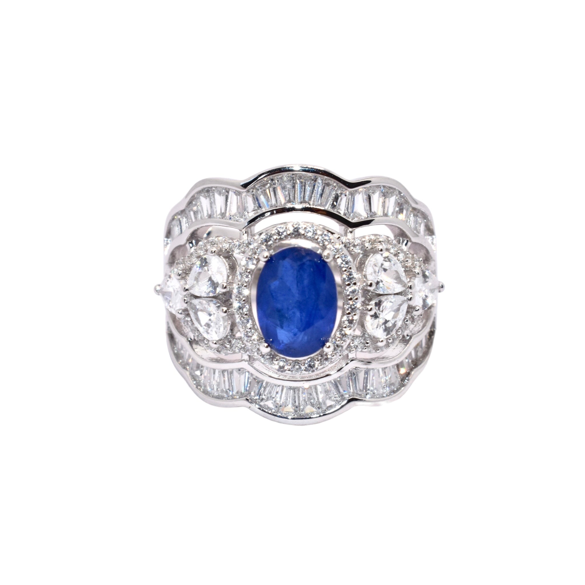 Adjustable Oval Shape Sapphire Coloured Ring