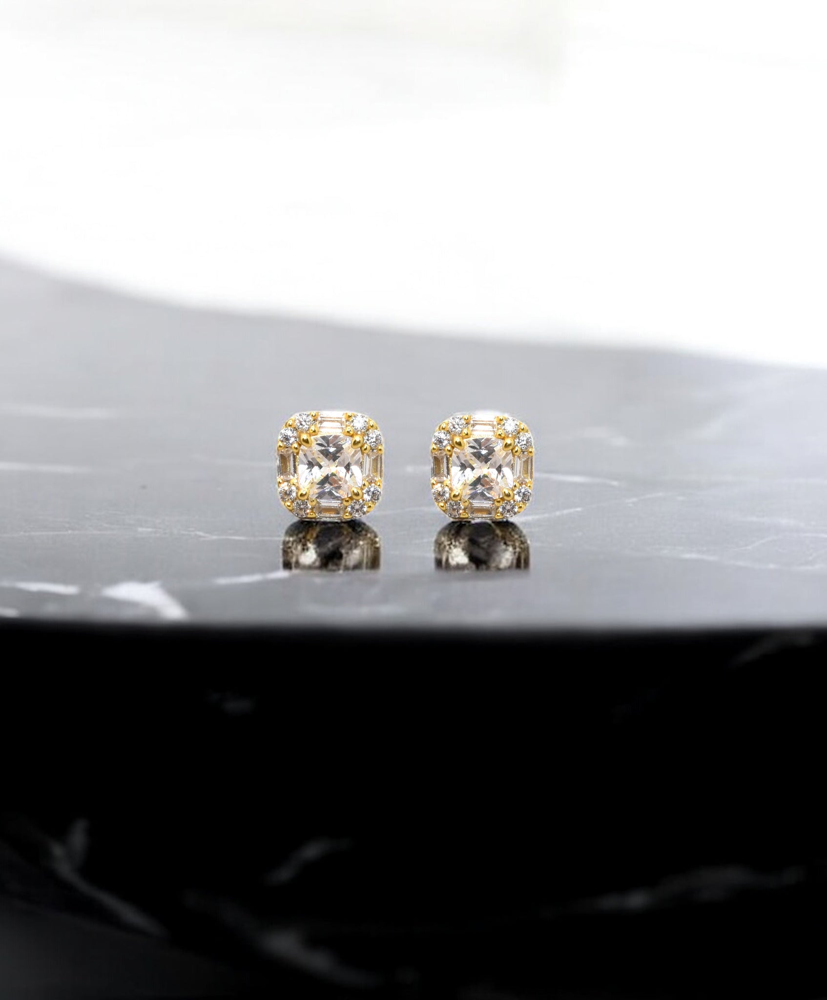 Gold Coloured Cushion Cut Studs