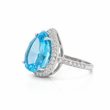 Halo Pear Shape Ice Stone Aquamarine Coloured Ring