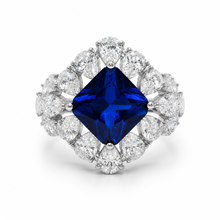 Sapphire  Coloured Cushion Cut Ring