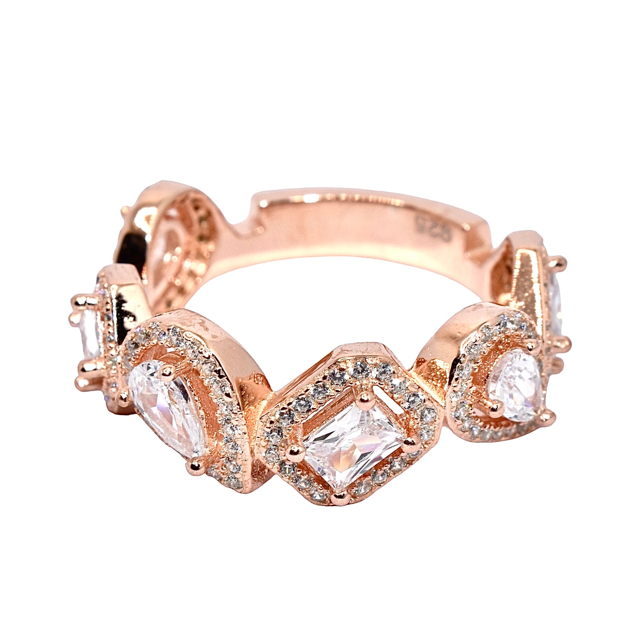 Rose Gold Pear Emerald Half Band Ring