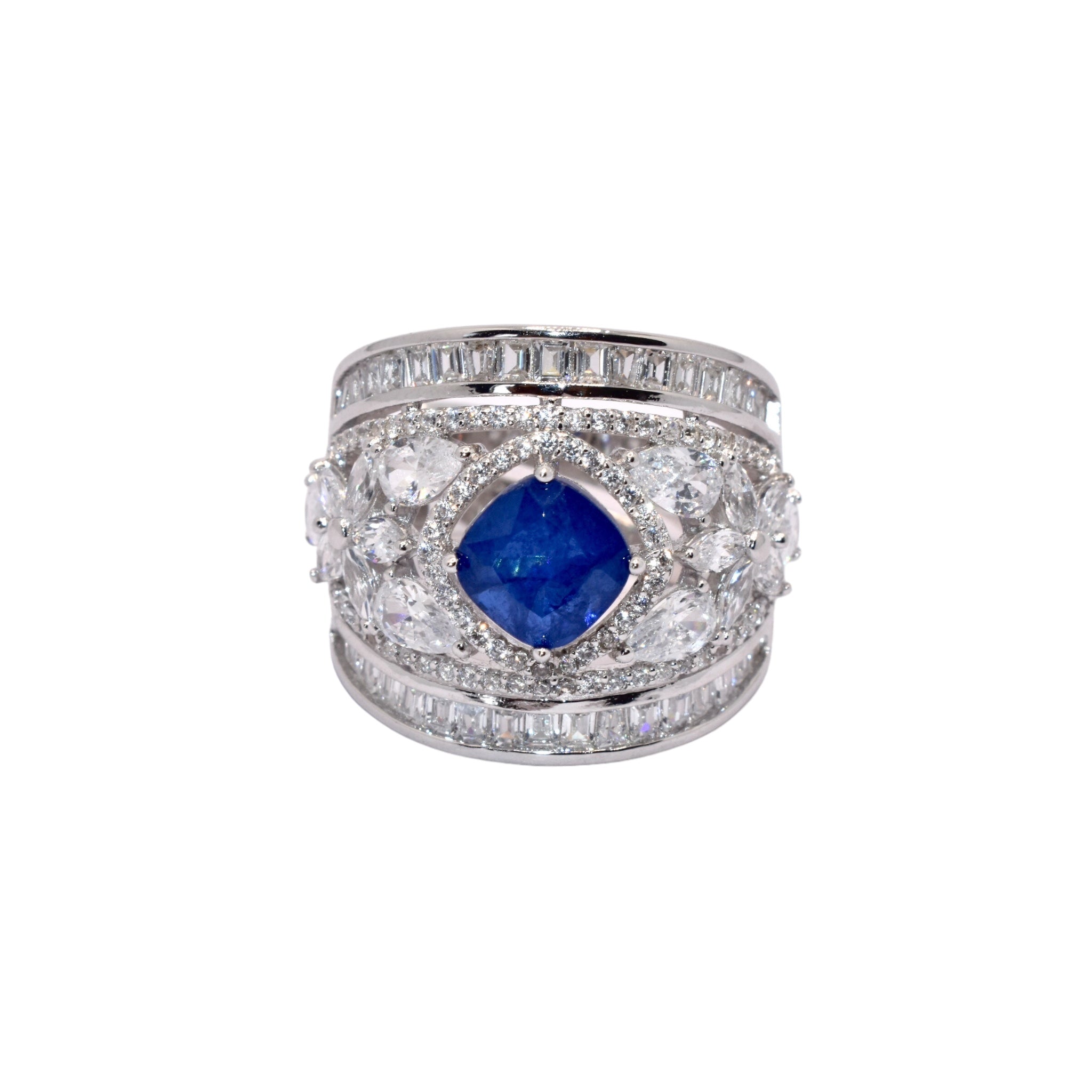 Sapphire Coloured Cushion Cut Cocktail Ring