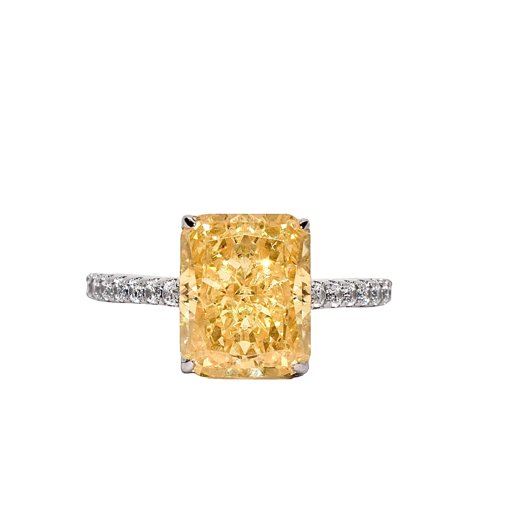 Yellow Emerald Cut Ice Stone Ring