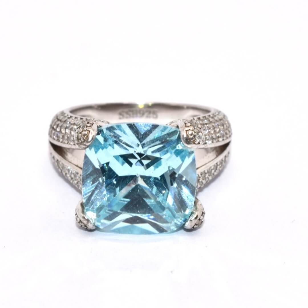 Aquamarine Cushion Cut Ring