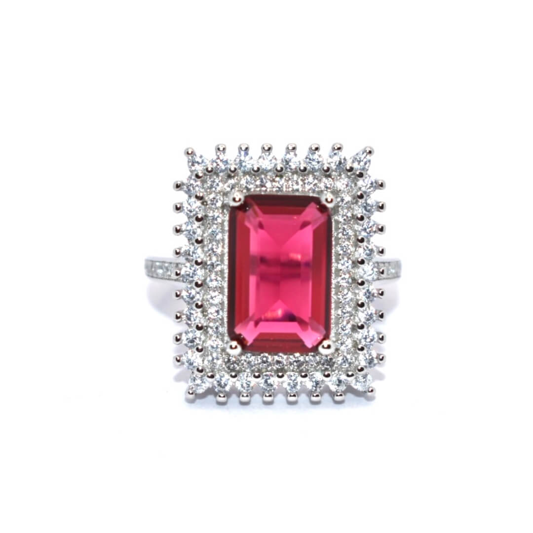 Queen Halo Ruby Coloured ring