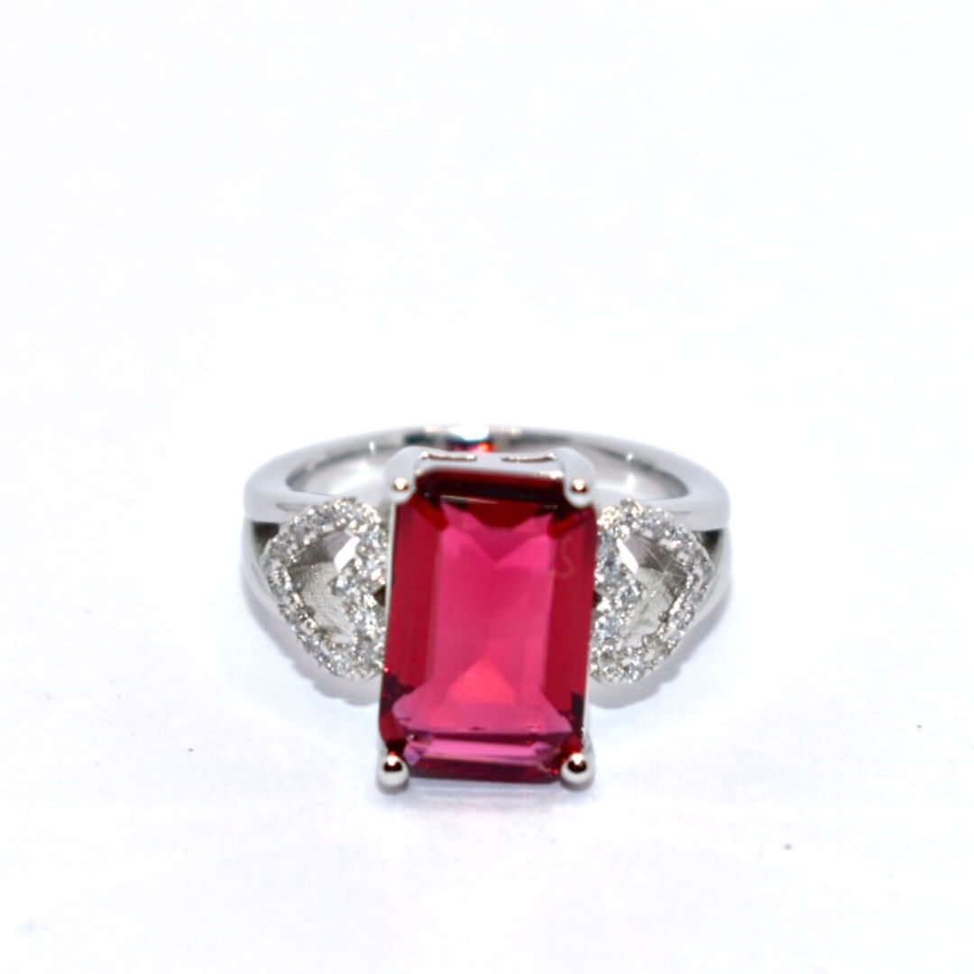 Ruby Emerald Cut Dual Side Heart Ring