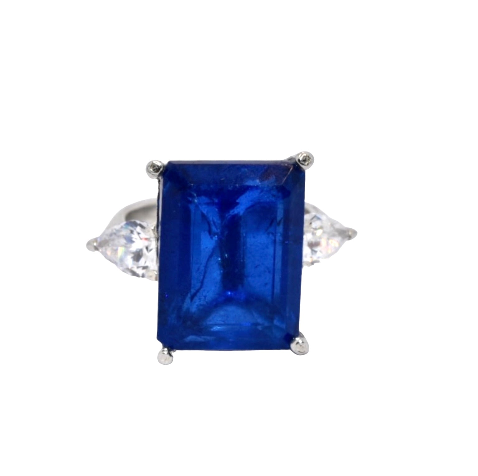 Sapphire Coloured Emerald Cut Ring