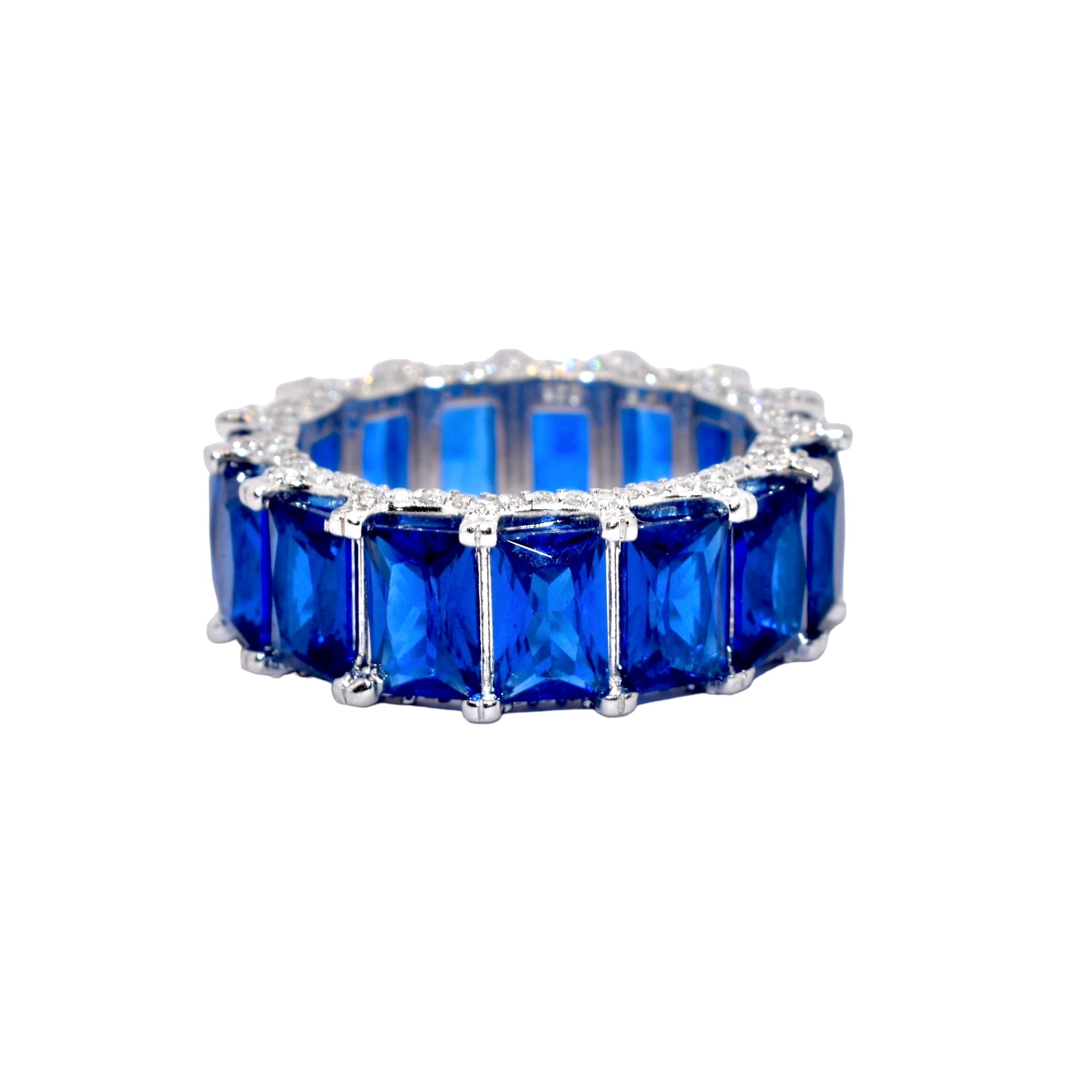 Sapphire Coloured Emerald Cut Band Ring