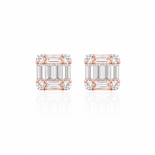 Rose Gold Cushion Cut Baguette Studs