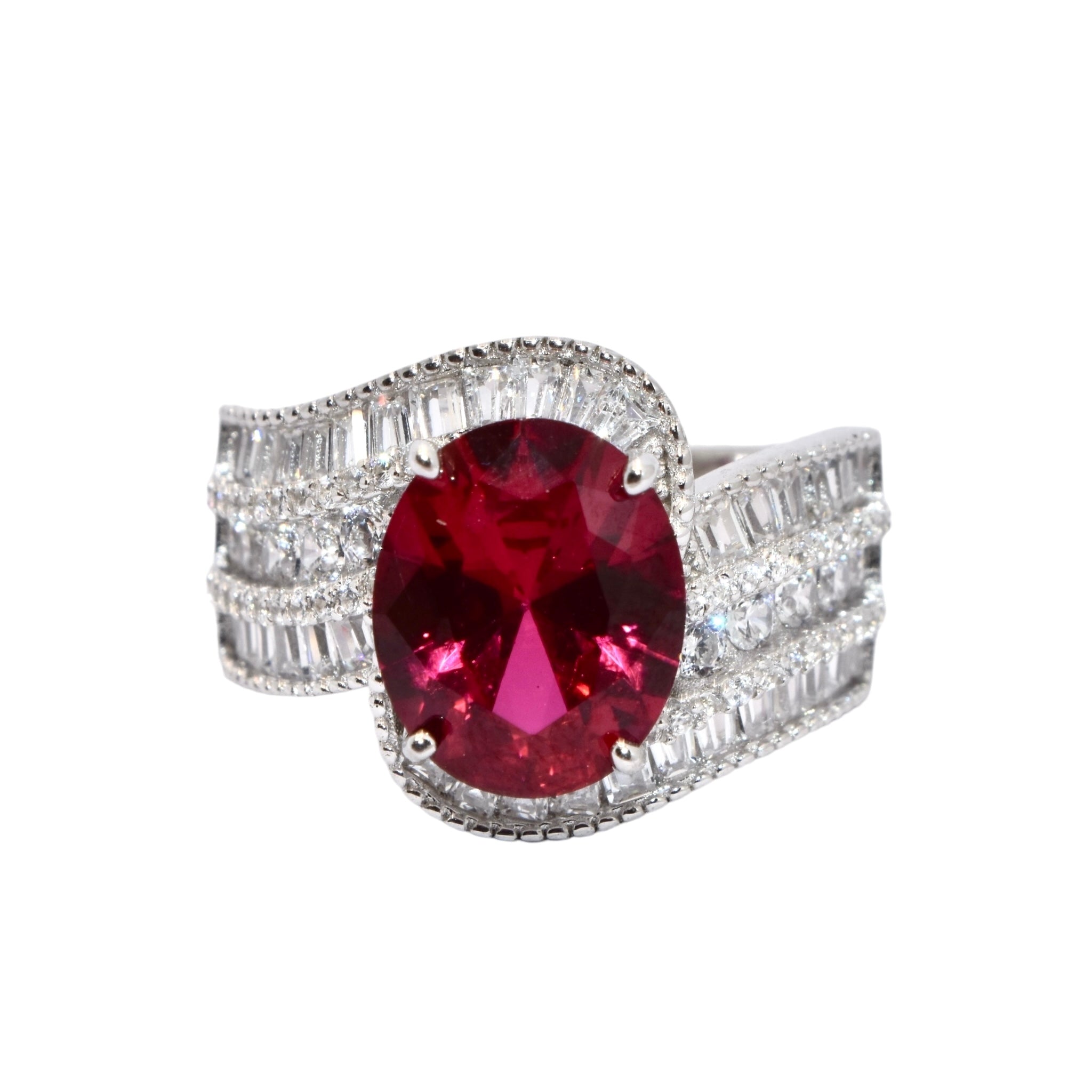 Ruby Oval Shape Baguette Ring