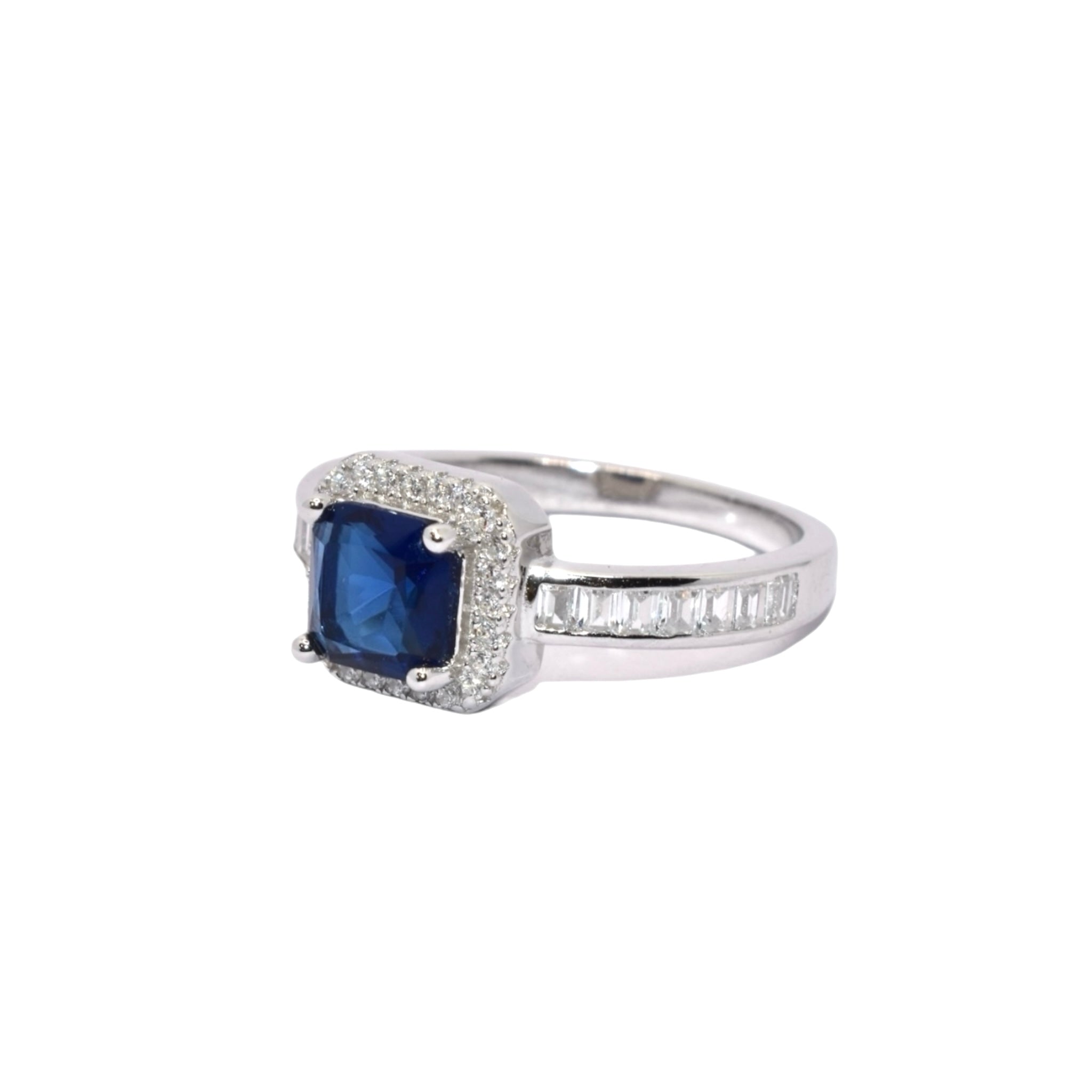 Sapphire Coloured Cushion Cut Ring