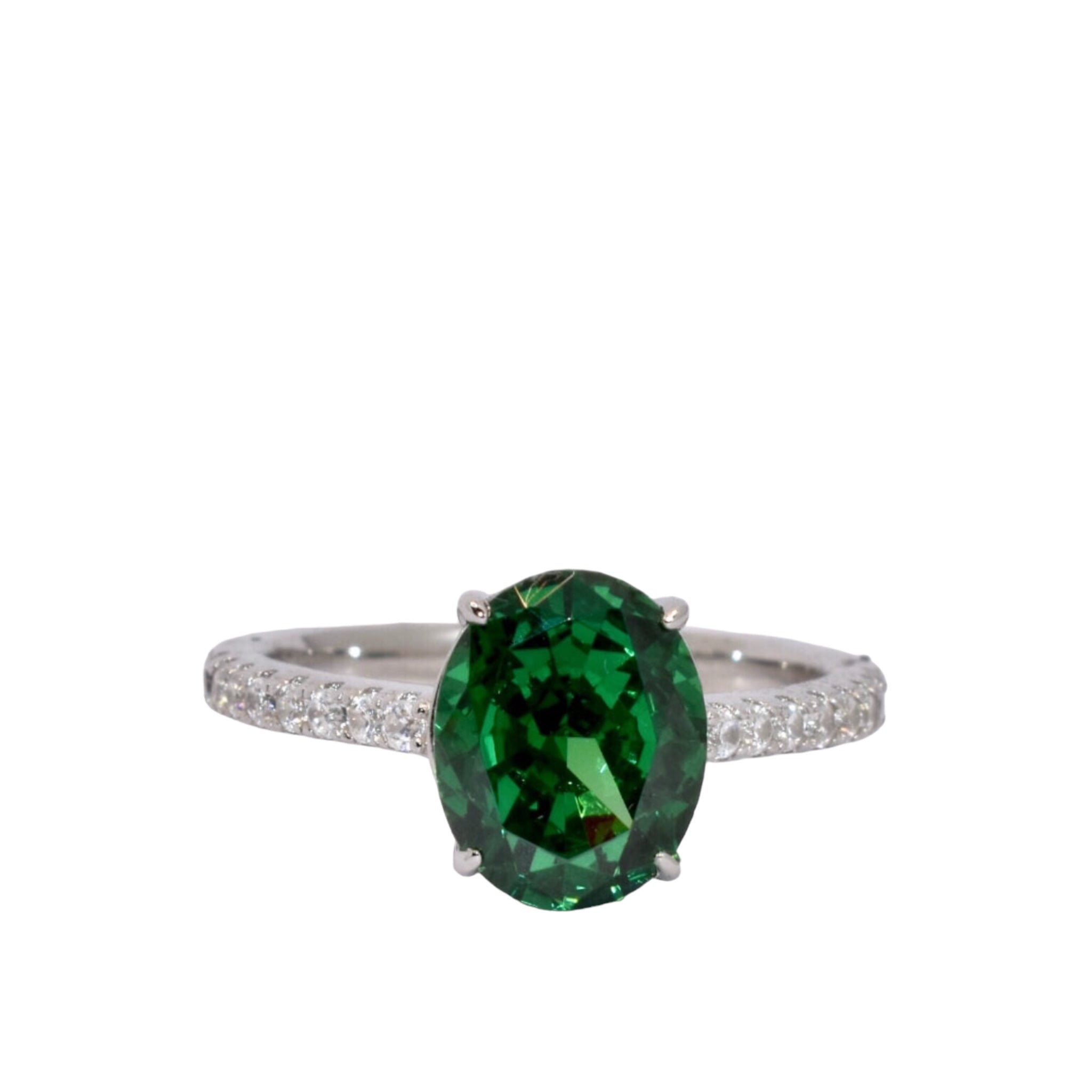 Emerald Coloured Ice Cut Oval Ring