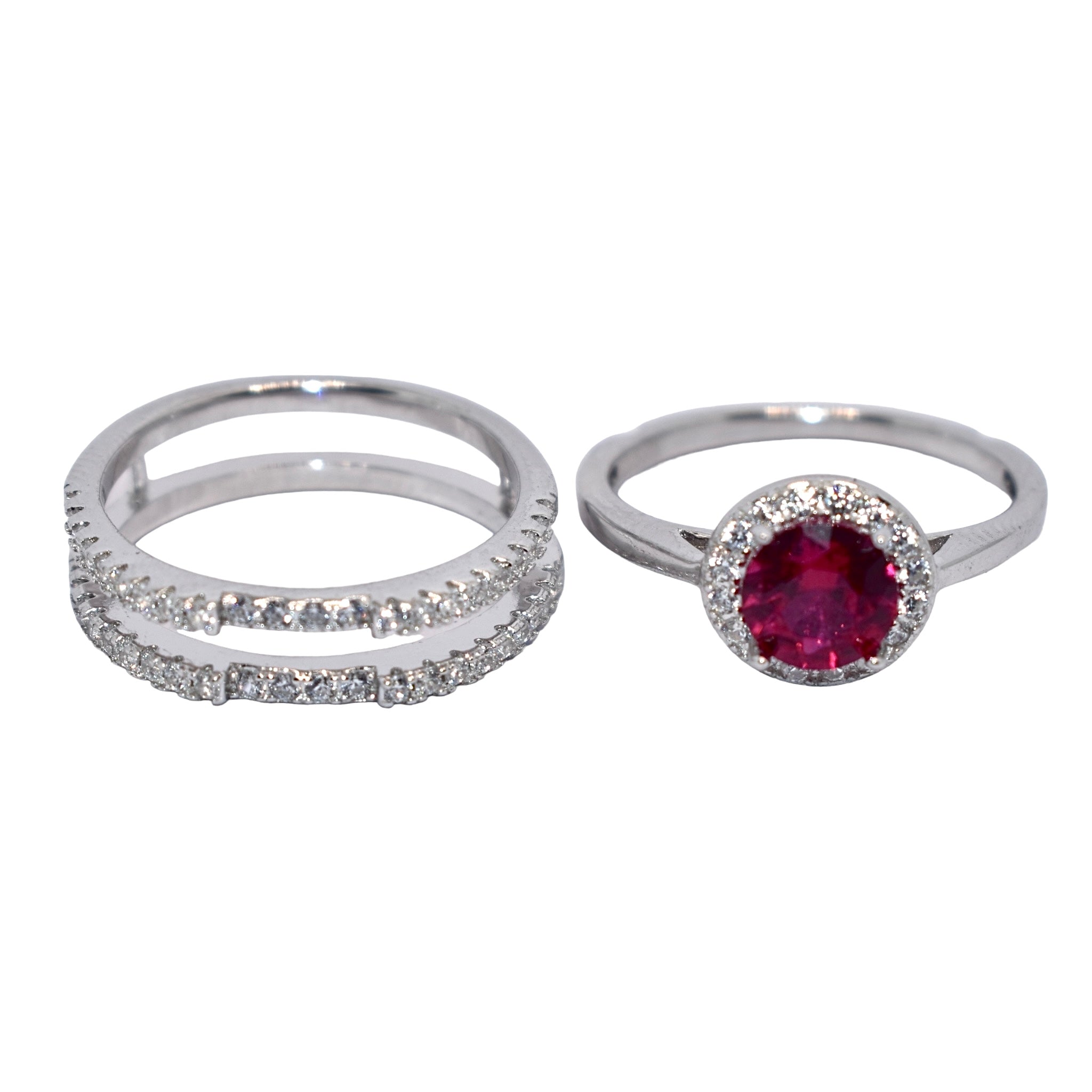 Ruby Halo Solitaire Set Ring