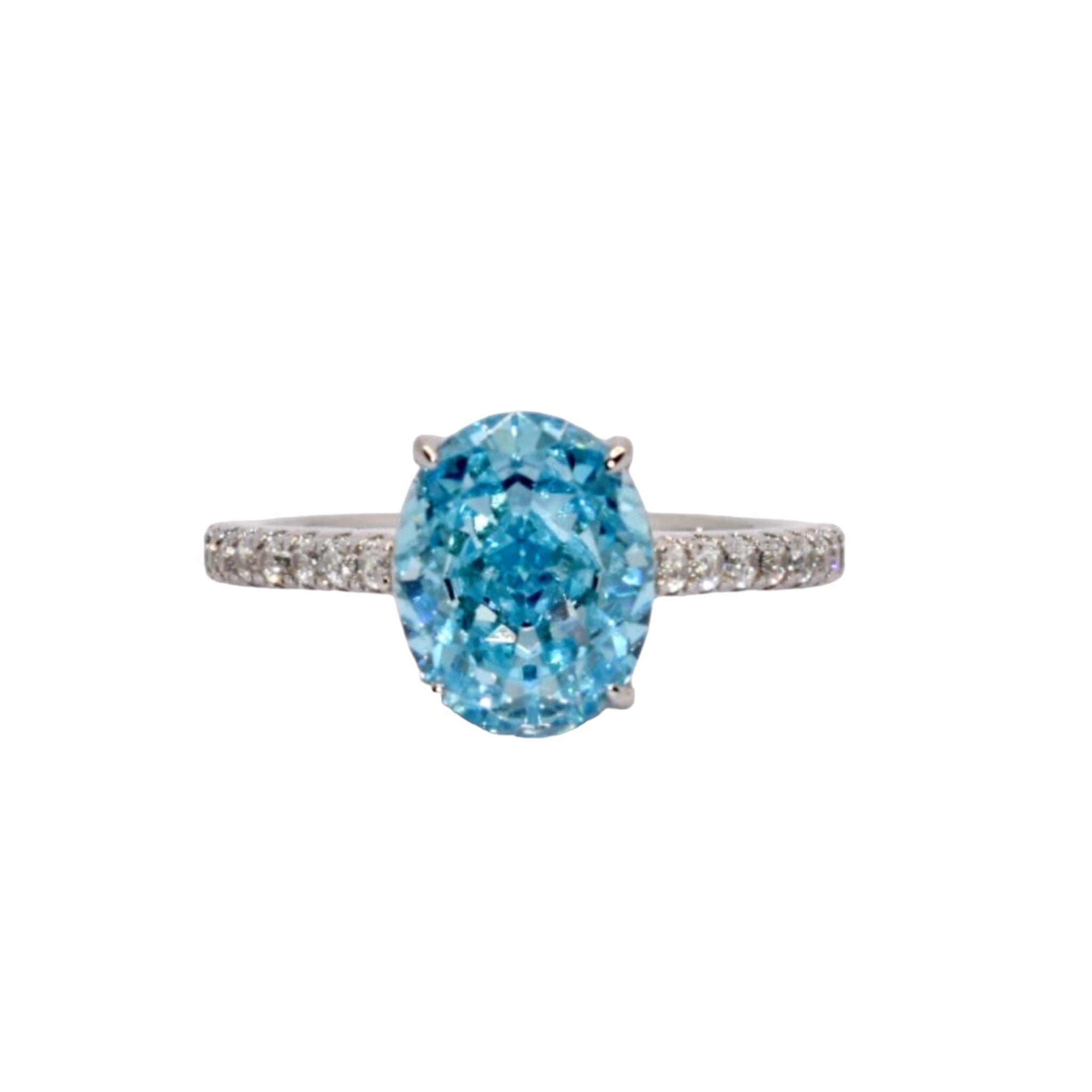 Light Aquamarine Ice Cut Oval Shape Ring