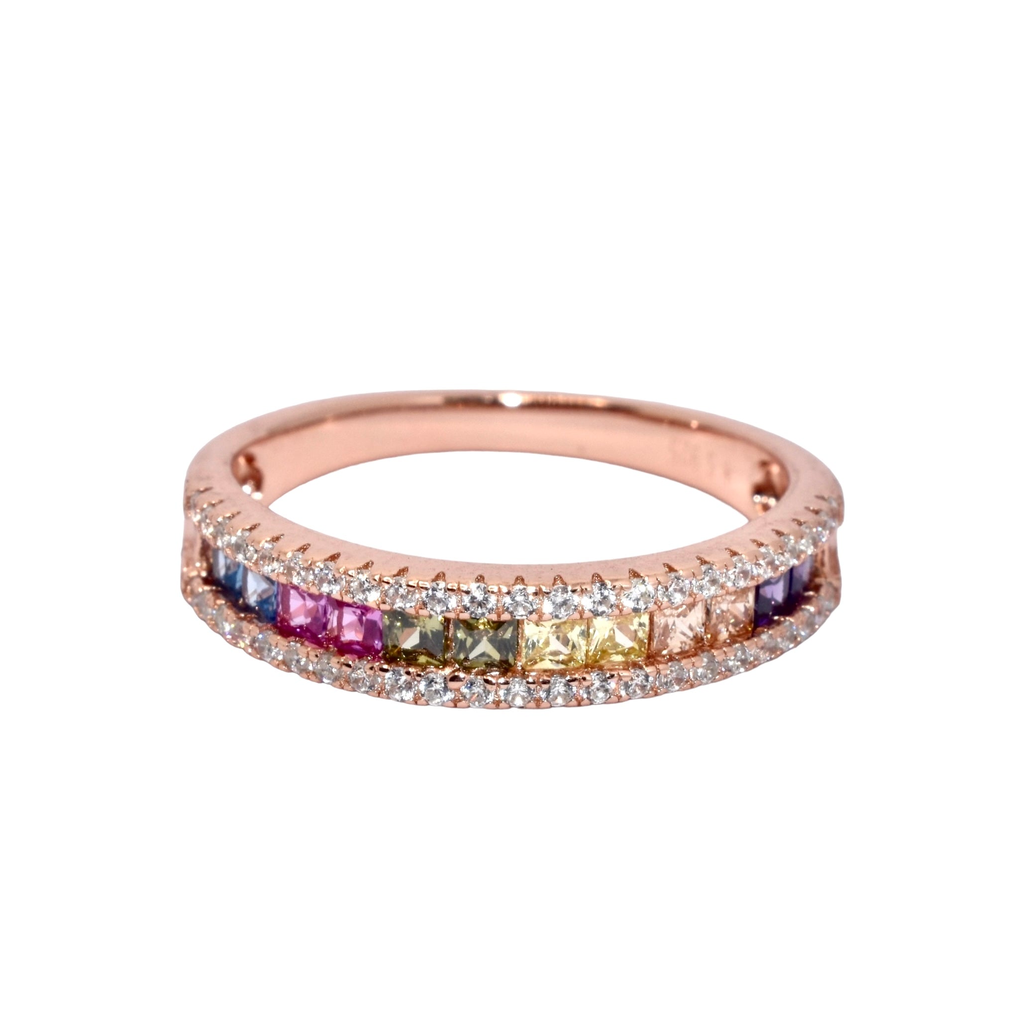 Rose Gold Multicolour Half Band Ring