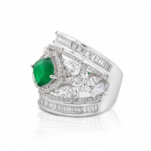 Emerald Coloured Cushion Cut Cocktail Ring