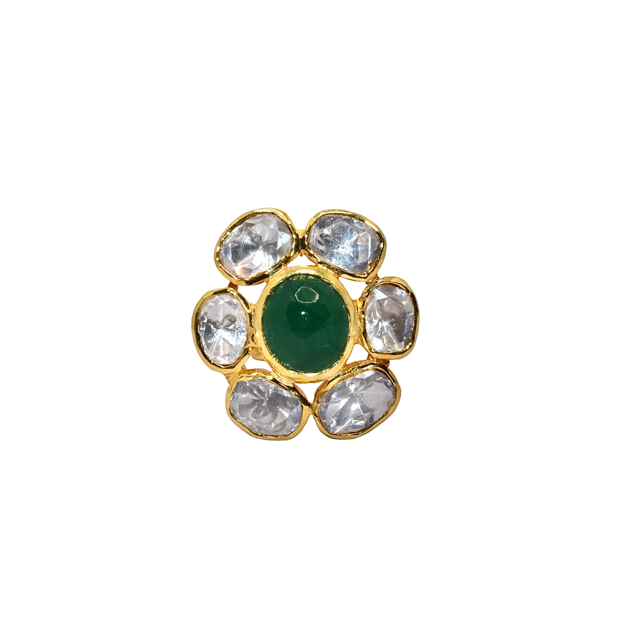 Adjustable Moissanite Gold Plated Emerald Coloured Ring