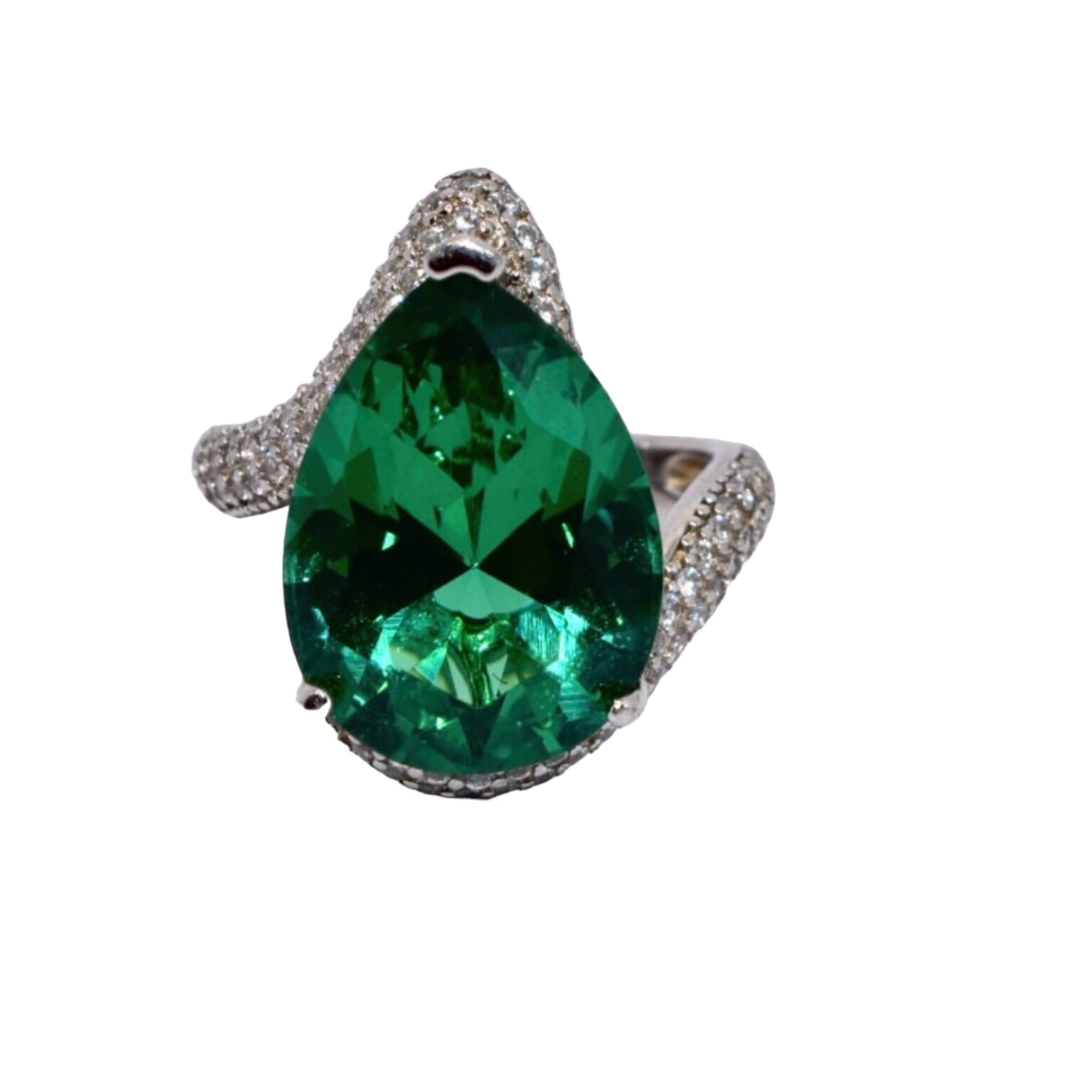 Emerald Coloured Pear Shape Ring