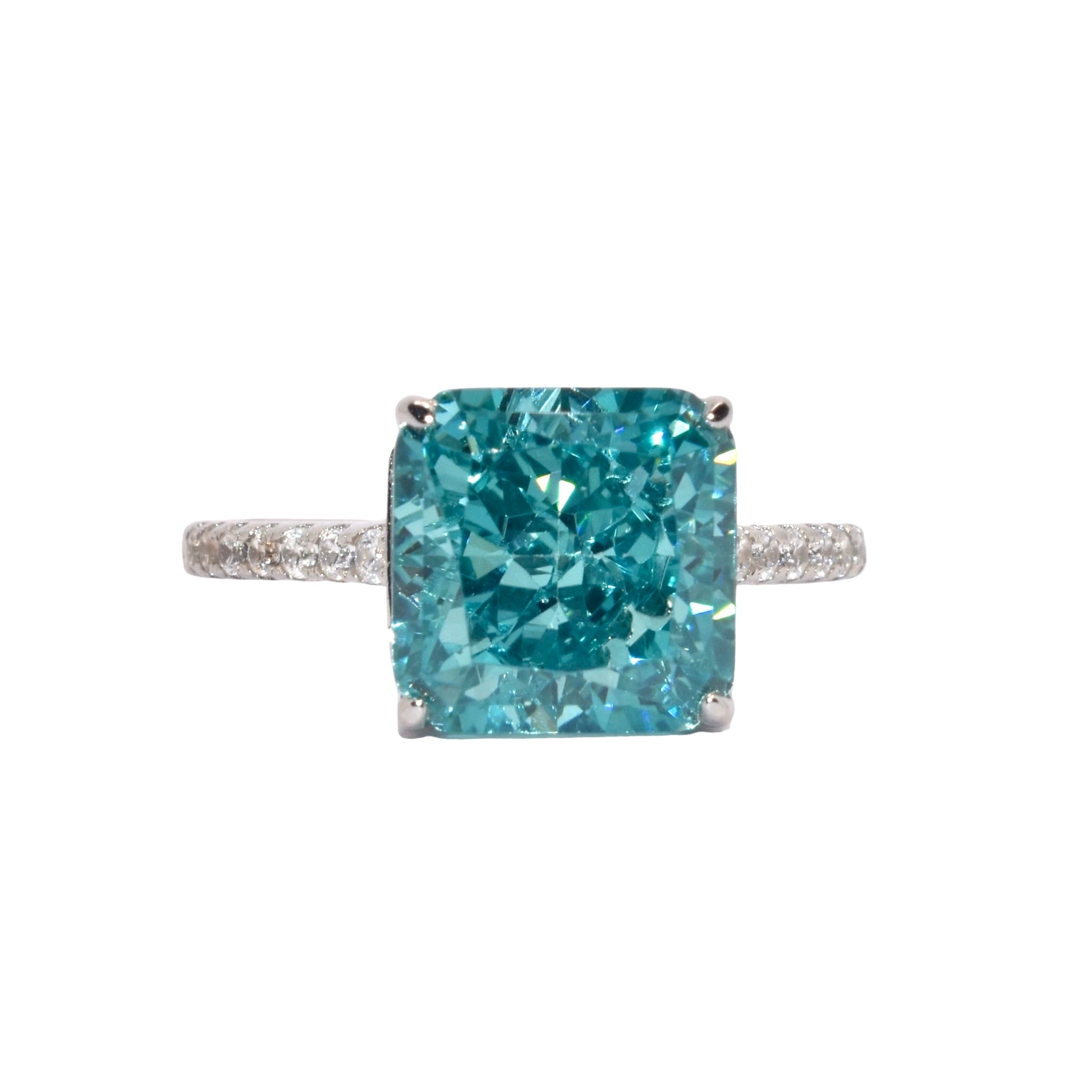 Fancy Blue Ice Stone Cushion Cut Ring