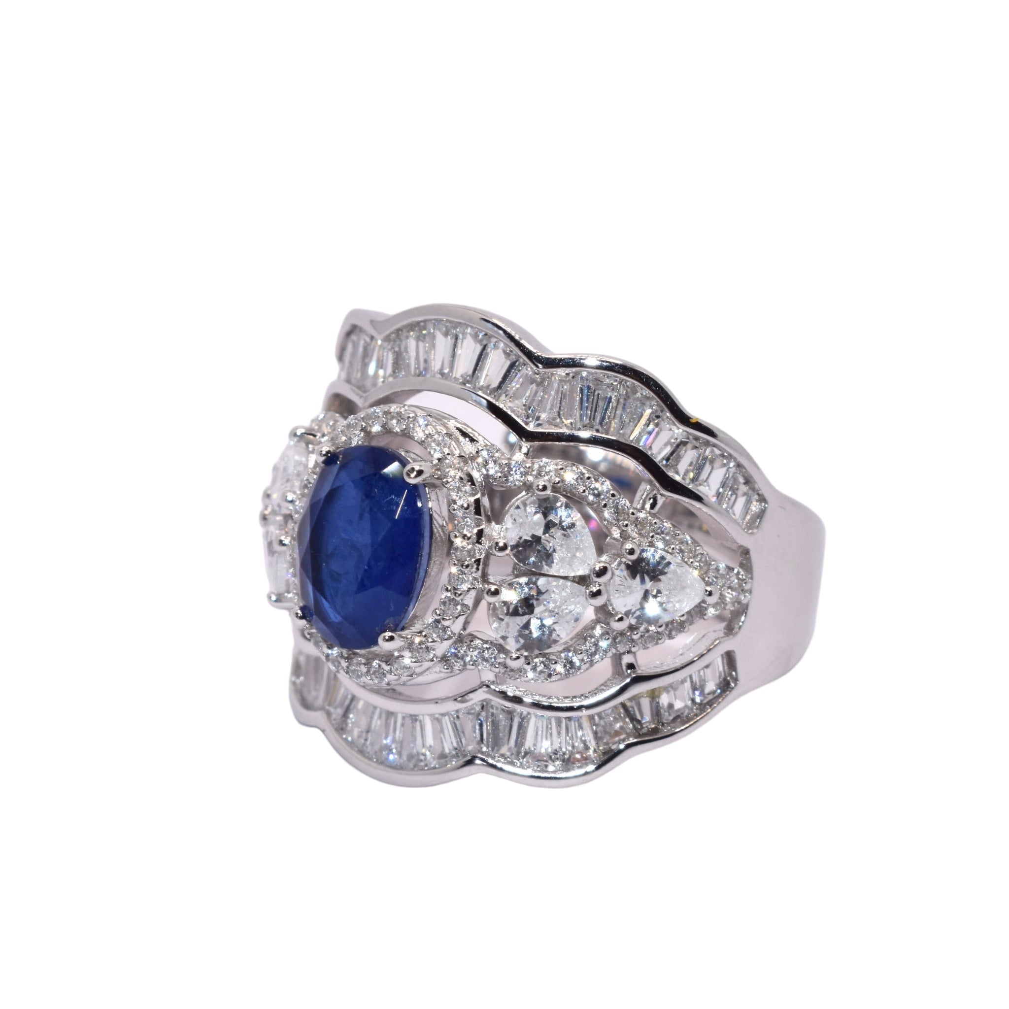 Adjustable Oval Shape Sapphire Coloured Ring