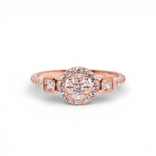 Rose Gold Halo Solitaire Three Stone Ring