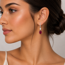 Ruby Coloured Oval Shape Earring