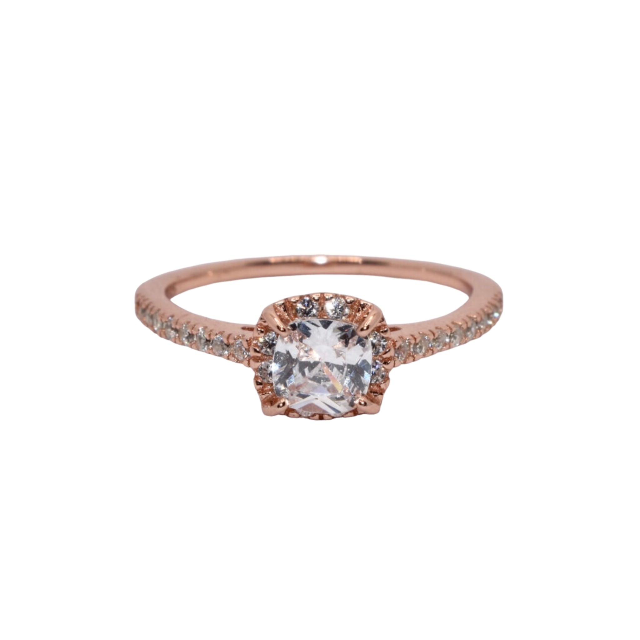 Rose Gold Halo Cushion Cut Ring