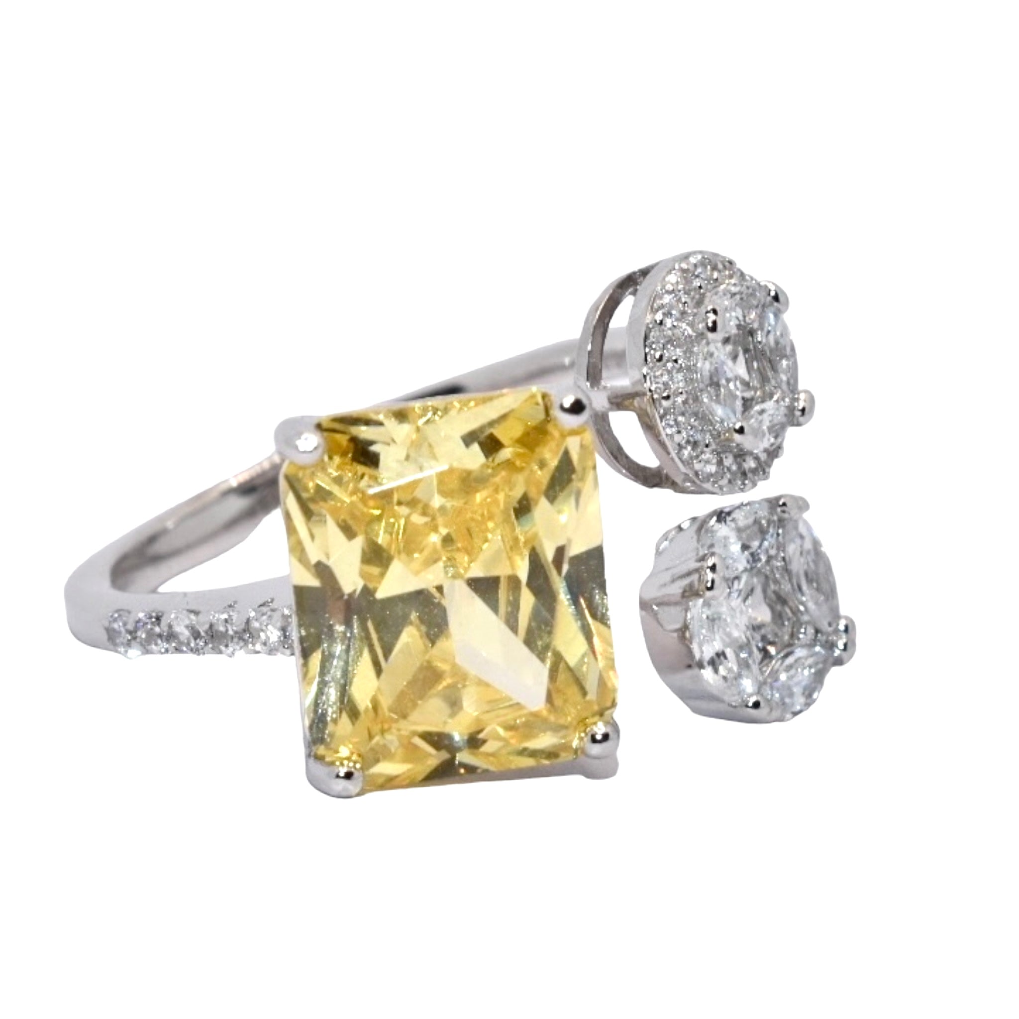 Yellow Coloured Emerald Cut Ring