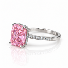Dark Pink Coloured Emerald Cut Ring